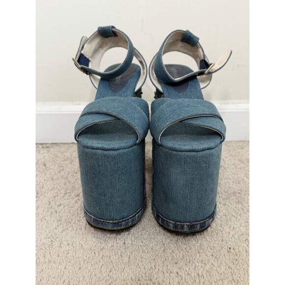 Jeffrey Campbell Patchwork Denim Platform Ankle Strap Sandals Blue Women's 7M - Picture 8 of 9